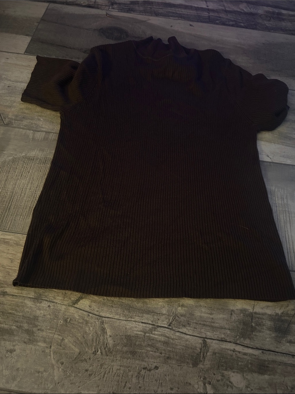 Vintage Sag harbor women’s  Ribbed Short-Sleeve Sweater - brown